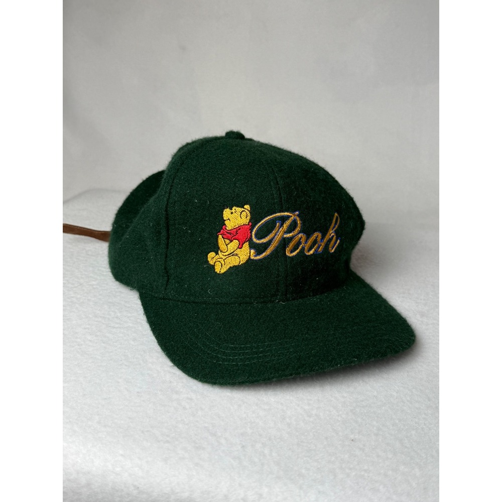 Vintage 90s Disney Store Winnie the Pooh Green Wool Strapback Hat Adult